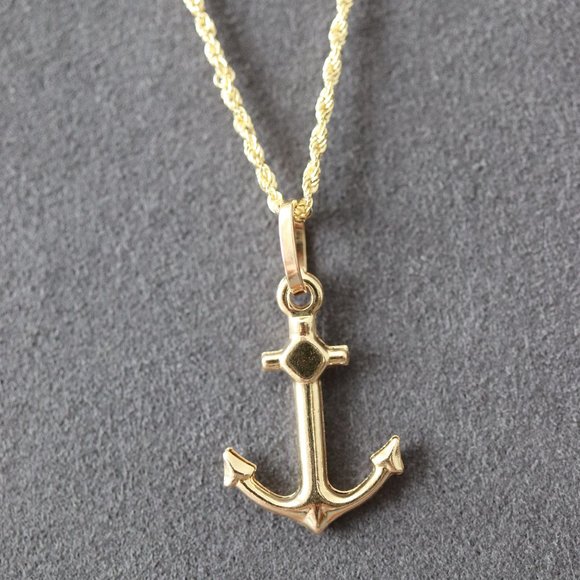 Real Gold 18K Yellow Gold Anchor Pendant Necklace Fine Jewelry - Picture 2 of 7